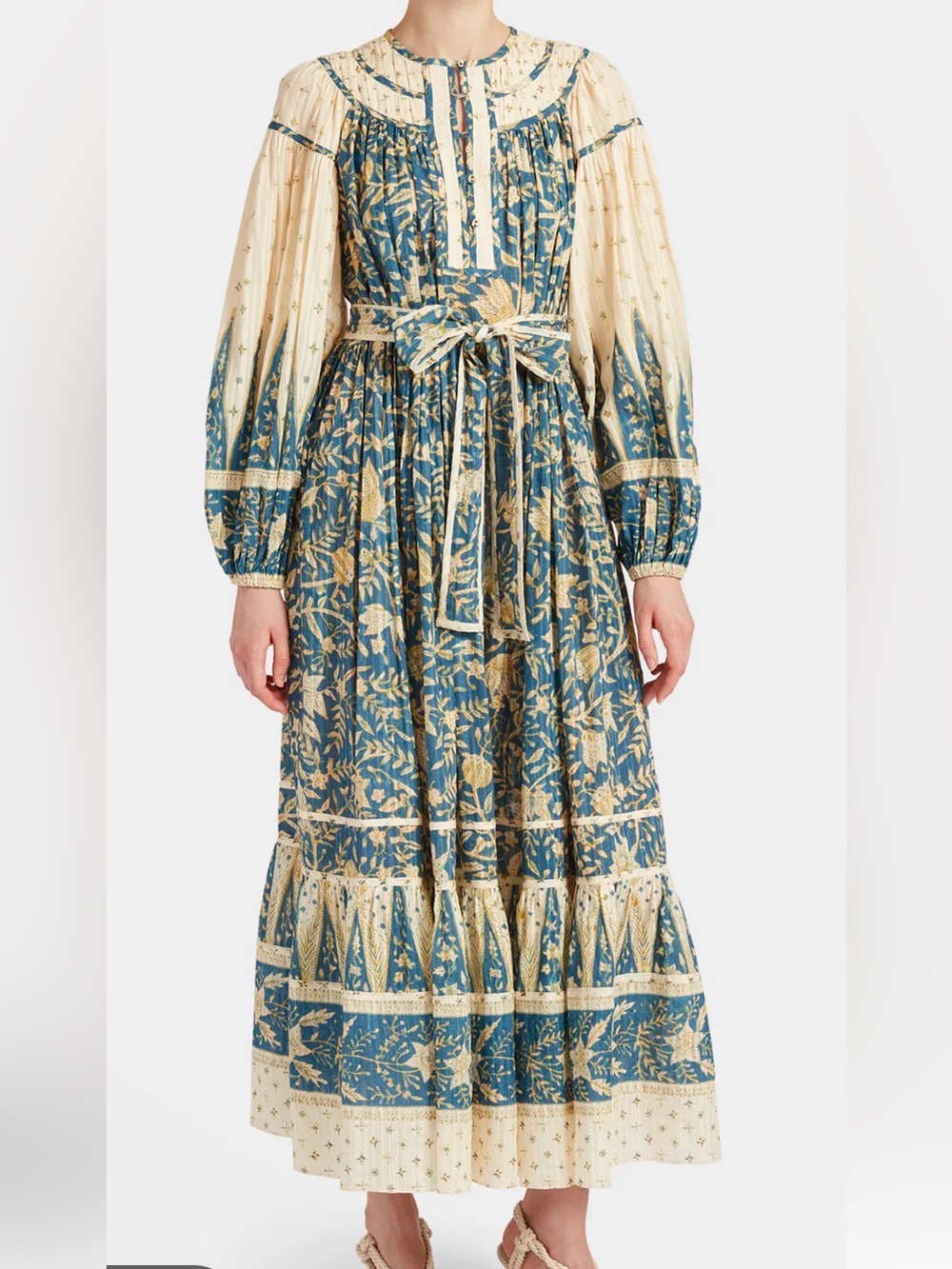 Ulla Johnson Blue and Cream Floral Midi Dress